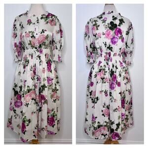 LoveShackFancy Cristabel Floral Silk Midi Dress Size S Pink Cottagecore Romantic